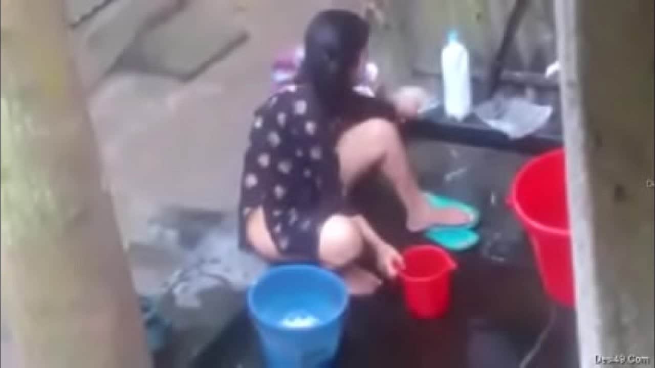 Sexy bengali teen girl bathing in front of siblings
